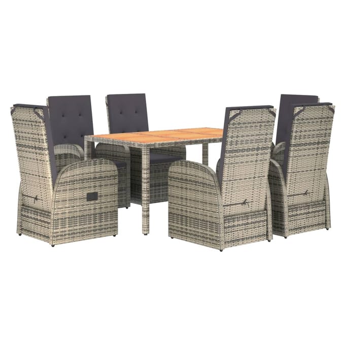 vidaXL - 7-delige - Tuinset - met - kussens - poly - rattan - grijs