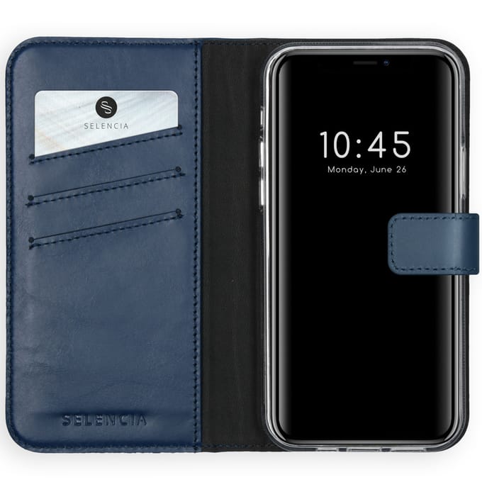 Selencia Hoesje - Geschikt voor Apple iPhone 12 Pro Max - Echt Lederen Bookcase - Blauw