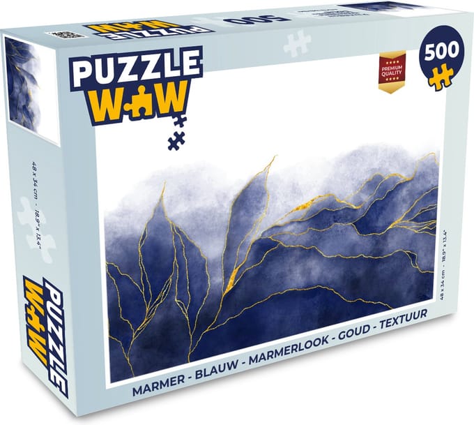 Puzzel Marmer - Blauw - Marmerlook - Goud - Textuur - Legpuzzel - Puzzel 500 stukjes