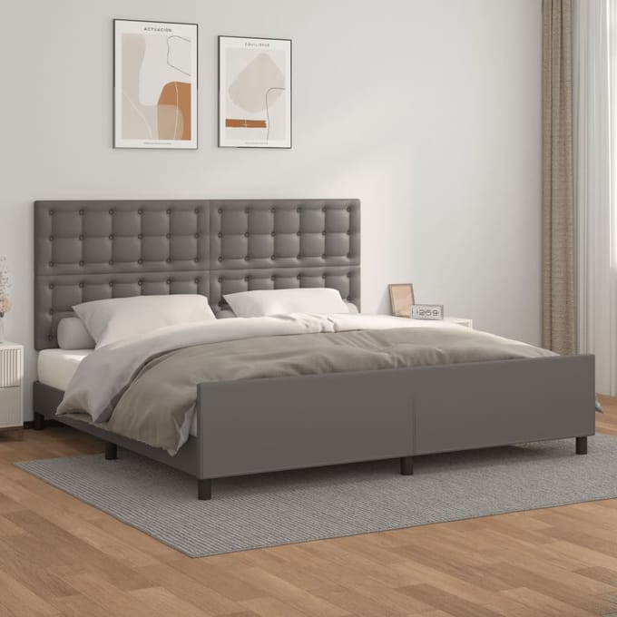 vidaXL - Bedframe - met - hoofdbord - kunstleer - grijs - 200x200 - cm