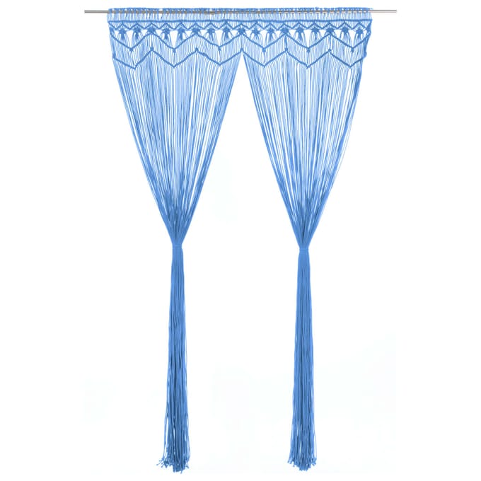 vidaXL - Gordijn - macramé - 140x240 - cm - katoen - blauw