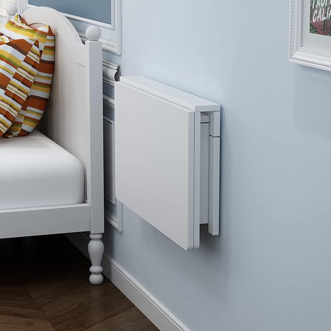 Klaptafel - Wandbureau Opklapbaar - Ruimte Besparen - Stevige Stalen Beugels - 60-120 cm - Wit Hout