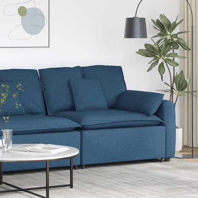 vidaXL Modulaire bank Armleuning eindmodule met kussens 100 cm blauw