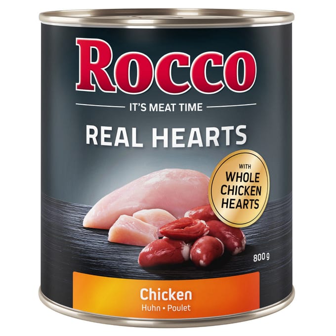 6x800g Real Hearts Kip met hele Kippenharten Rocco Hondenvoer