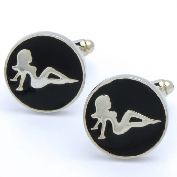 Manchetknopen - Pin-up Girl Zwart met Wit Rond