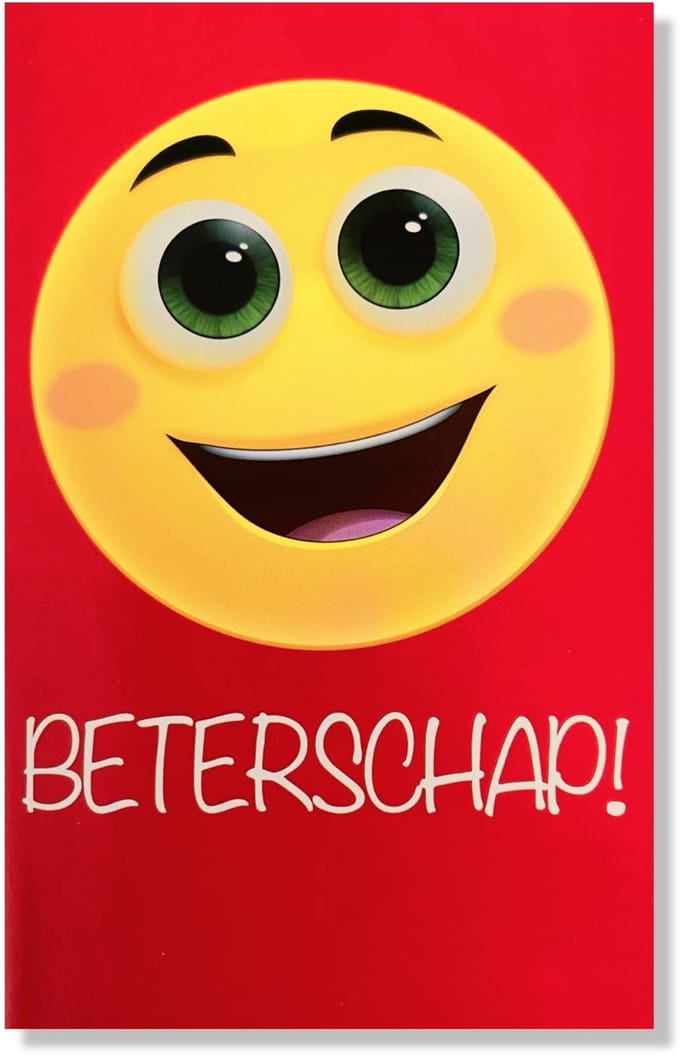 Beterschap! Wenskaart Smiley - 12x17cm - Gevouwen kaart inclusief envelop - Beterschapskaart