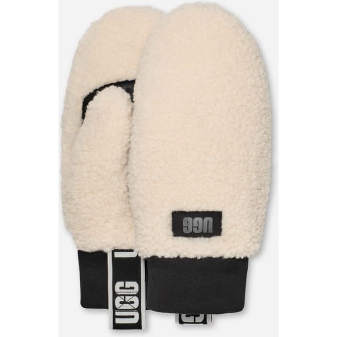 UGG® UGG fluff Mitten With Logo Tape for Women in Nimbus, Size S/M, Fleece/Polyester/Leather