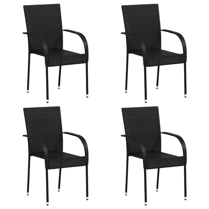 vidaXL - Tuinstoelen - stapelbaar - 4 - st - poly - rattan - zwart