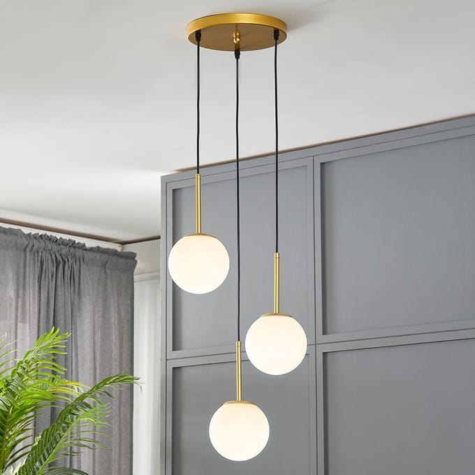 LumenXL 3-lichts hanglamp Addy goud - melkwit glas