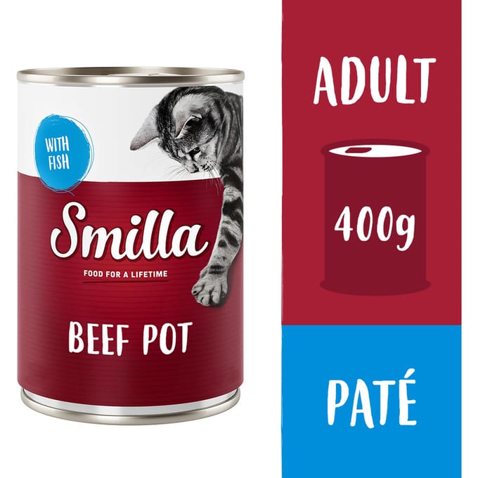 6x400g Rundvleesstukjes met Vis Smilla Kattenvoer