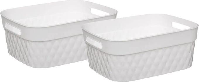 5Five Opbergmand/box van kunststof - 2x - wit - 21 x 27 x 11 cm - 5 liter