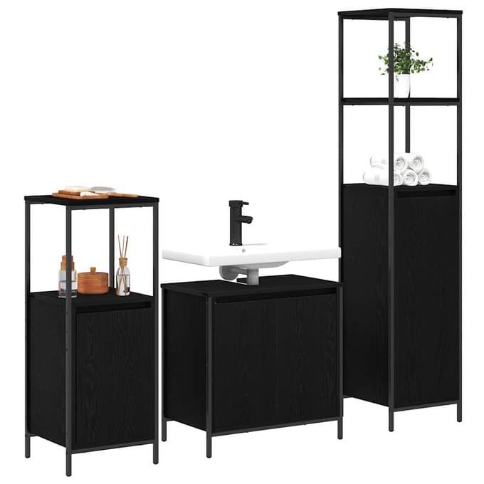 vidaXL - Badkamermeubel - Set - 3 - st - Zwart - Eiken - 36 - x - 35 - x - 165 - cm