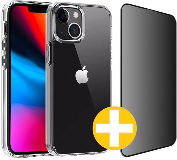 Hoesje en Privacy Screenprotector Combi Geschikt Voor iPhone 14 - Transparant Hoesje + Privacy Glas
