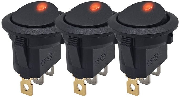 ProRide Wipschakelaar ON-OFF KCD2-12 - 3 pins - Rond - 12V/20A - LED indicator Rood - 3 stuks
