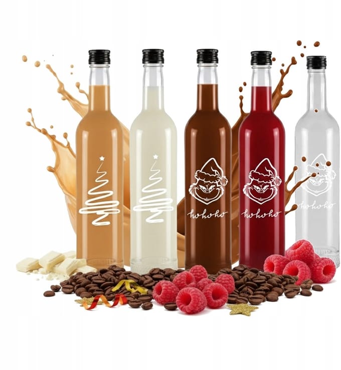 Bimberek Kryształ Serie - Glasflessen - 500ml - Kerstontwerp - Met Doppen