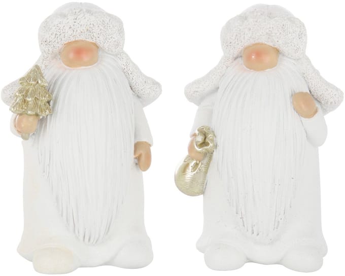 J-Line figuur Kerstman Boom + Tas - polyresin - wit/goud - small - 2 stuks