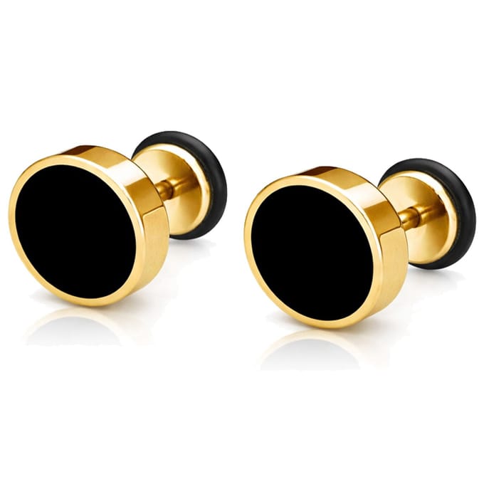 Mendes heren oorbellen Edelstaal Zwart Goudkleurig-8mm