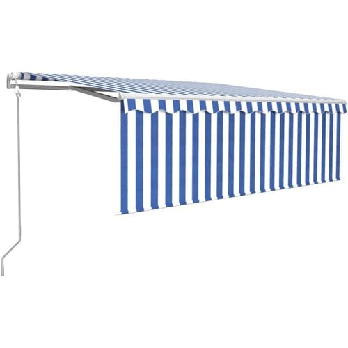vidaXL - Luifel - automatisch - rolgordijn - LED - windsensor - 4x3 - m - blauw - en - wit