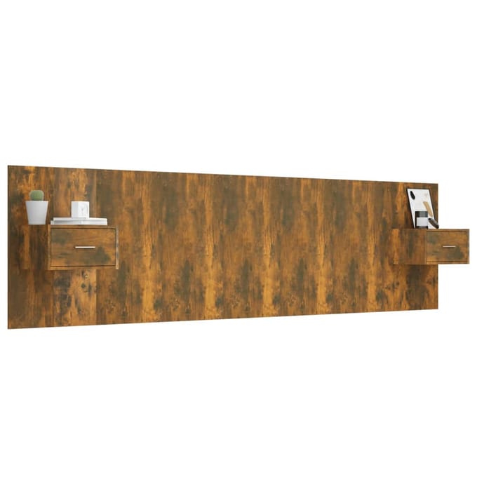 vidaXL - Hoofdbord - met - kastjes - bewerkt - hout - gerookt - eikenkleurig