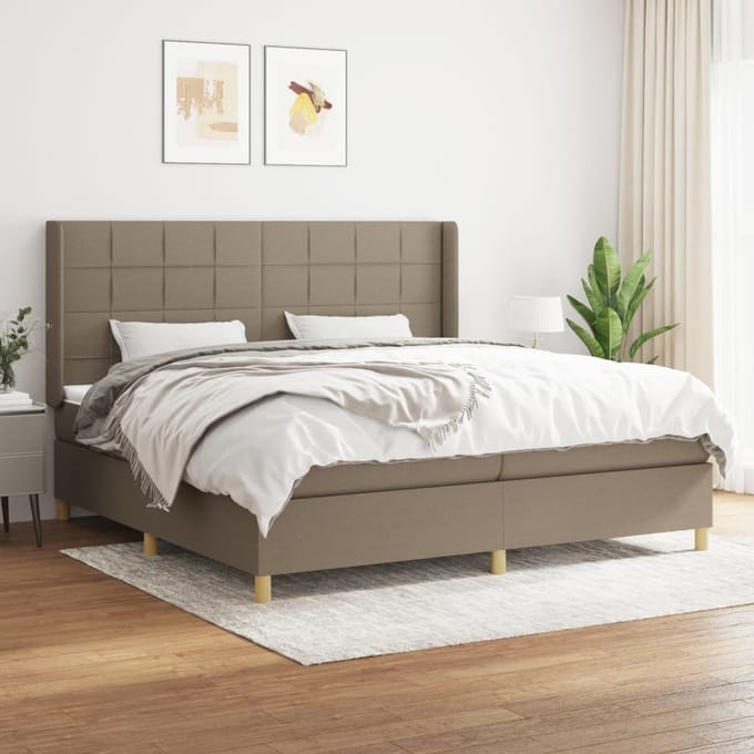 vidaXL - Boxspring - met - matras - stof - taupe - 200x200 - cm