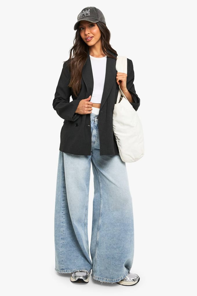boohoo Dames Marl Dubbelgebreulde Maatwerk Blazer | Houtskool | Maat: Medium