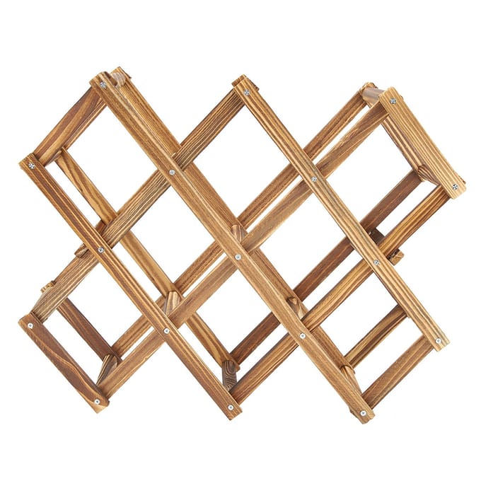 Opvouwbaar Houten Wijnrek Organizer Displayplank Capaciteit 10 Flessen beige