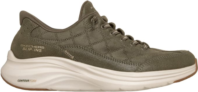 Skechers Contour Foam - Loose Fit Ease Leer/Polyester Dames Olijfgroene Sneakers