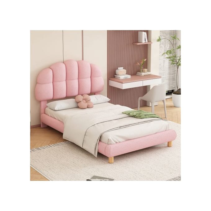 Lit simple - MUVOE - 90x200cm - Rembourré - Rose - 1 place rose