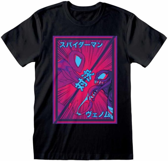 Spiderman Marvel Comics Spiderman Vs Venom T-Shirt MSP05472TSB Black-2XL