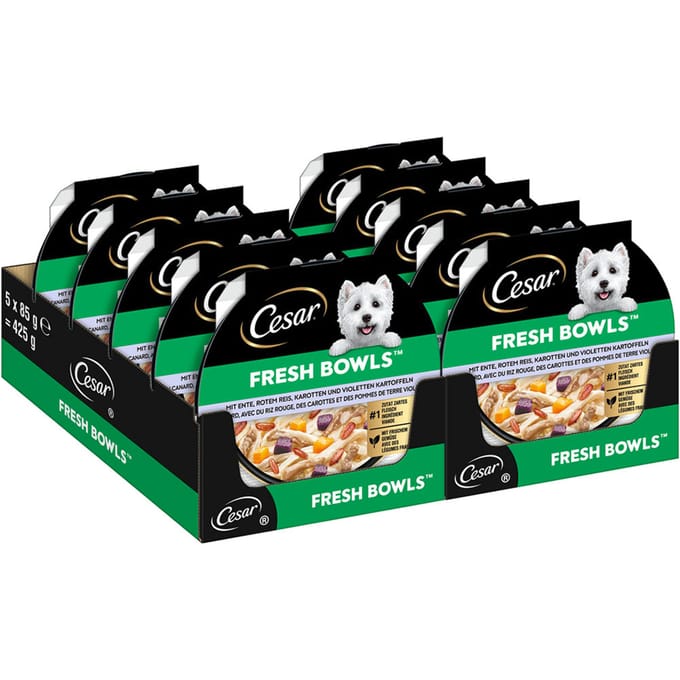 Voordeelpakket: 20x85g Cesar Fresh Bowls eend in saus natvoer voor honden
