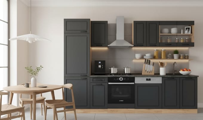 Complete Moderne Keuken 300 cm, - 300x82x60 cm - Antraciet - Novihome