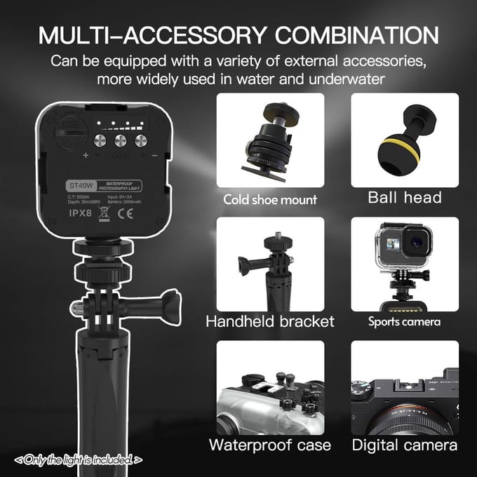 30m/98ft Waterdichte RGB LED Videolamp Draagbare Mini Cameralamp 5500K Kleurtemperatuur Dimbaar zwart