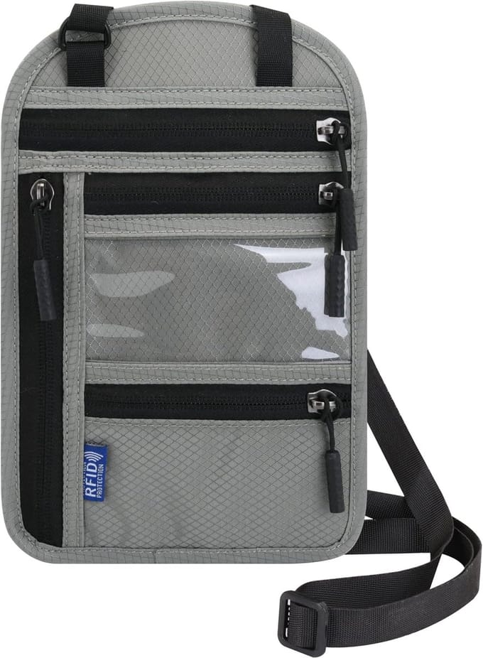 RFID-beveiligde reisdocumentenhouder - 4 compartimenten met rits - Unisex - Travel Secure (grijs)