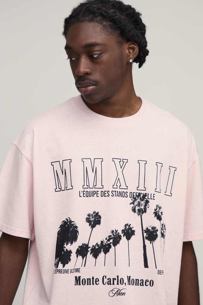 Oversized Boxy Bedrukt T-shirt & Short Set | Pink | Size Medium