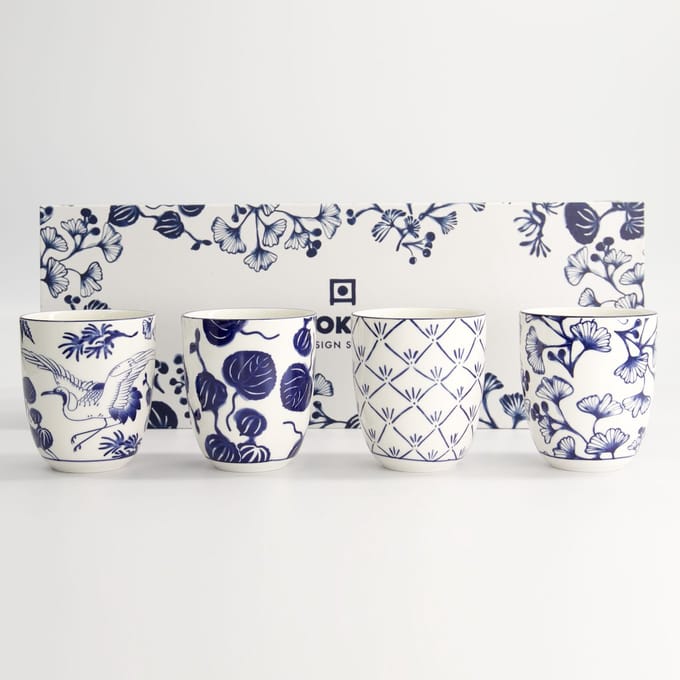 Tokyo Design Studio – Flora Japonica Espressokopjes – Set van 4 – 170ml – Blauw/Wit