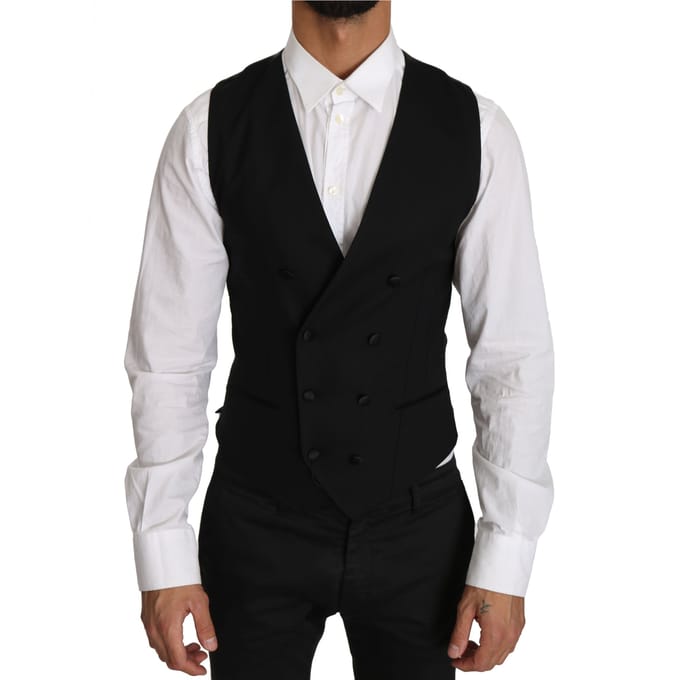 Dolce & Gabbana Heren Grijs Wollen Waistcoat Vest met Dubbele Borst