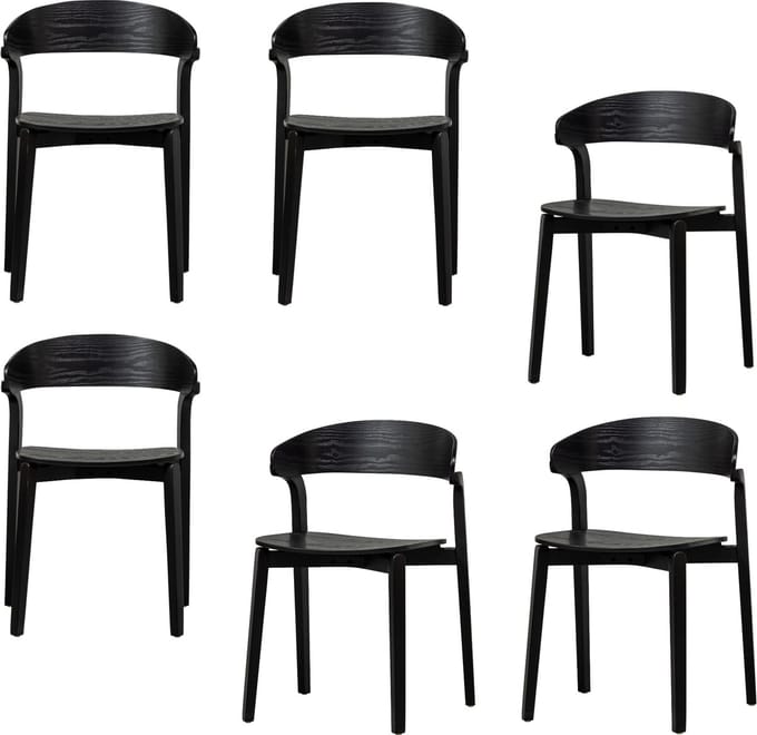 WOOOD Cras Eetkamerstoelen - Essenhout - Zwart - Set van 6