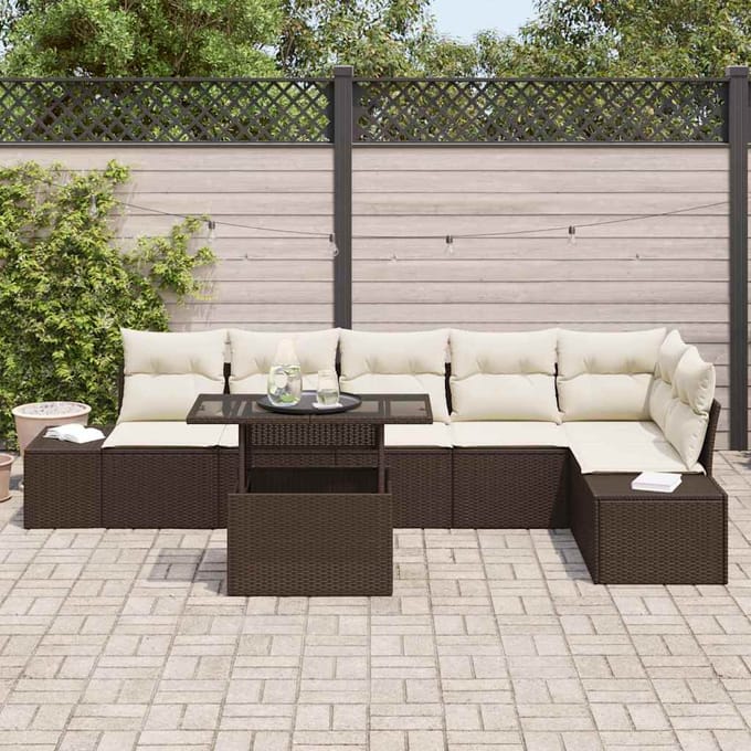 vidaXL - Tuinbank - Set - 7 - st - Bruin - poly - rattan