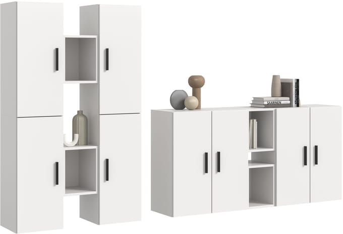 Modulaire woonwand in wit - Ruime opbergcombinatie voor elke ruimte - 270x182cm