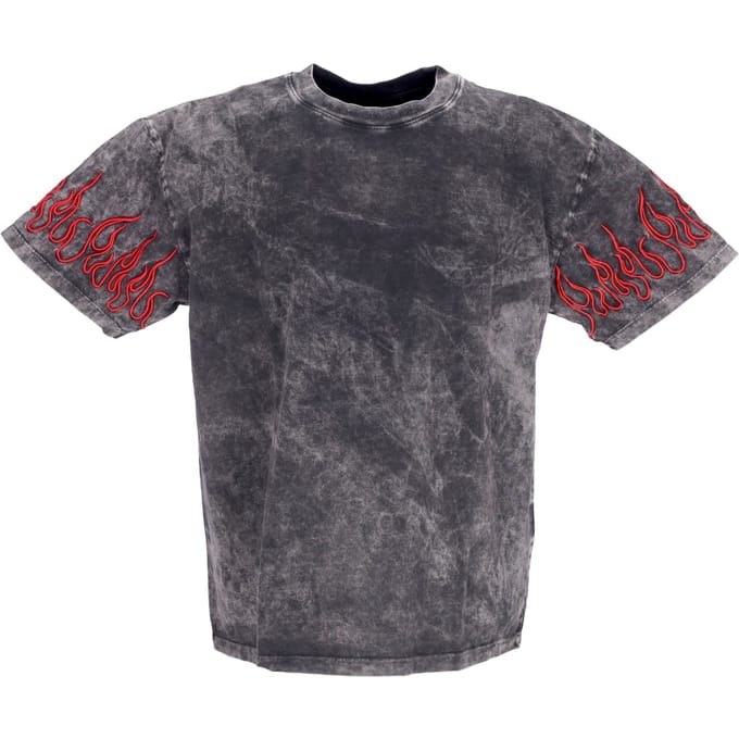 Heren T-shirt Geborduurd Flames Tee Grijs/rood