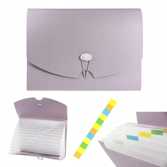 Biurfol A4 Accordion Map Organizer met 13 Vakken en Elastische Band - Roze