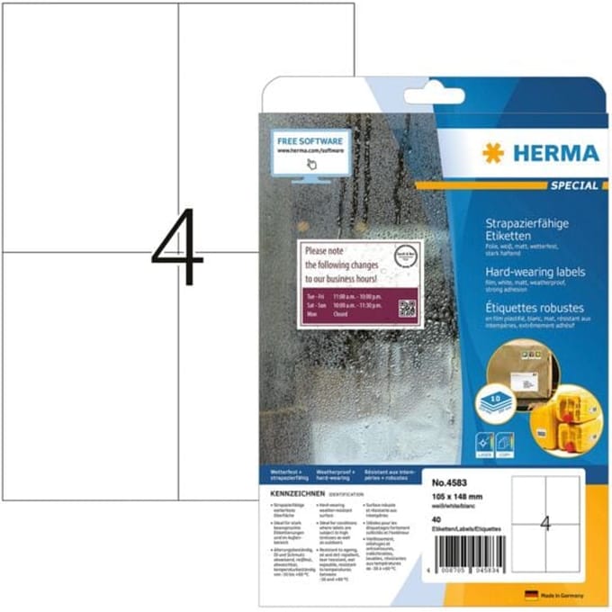 HERMA Weatherproof film labels A4 105 x 148 mm Wit extremely strong adhesion