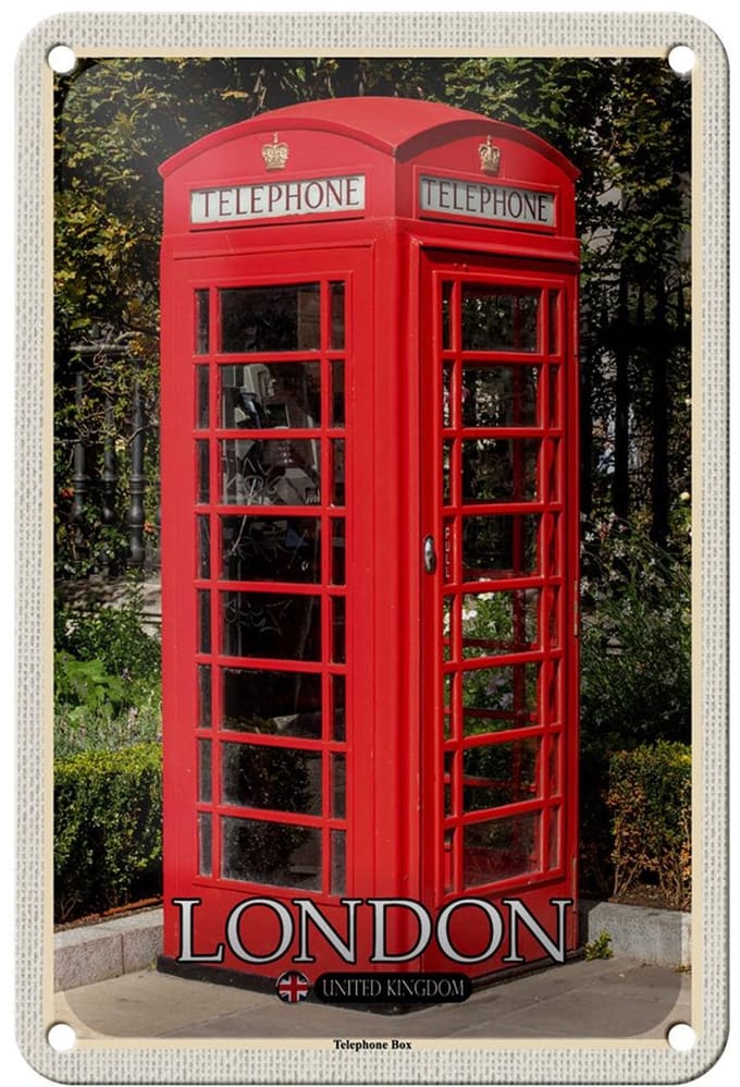 Blechschild Städte London United Kingdom Telephone Box 12x18cm Schild