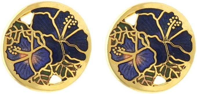 Behave - Dames oorbellen stekers - blauw bloemdesign - botanisch stijl