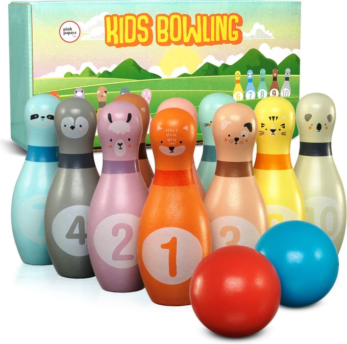 Pink Papaya Kids Bowling Animal, 12-delig kinderbowling