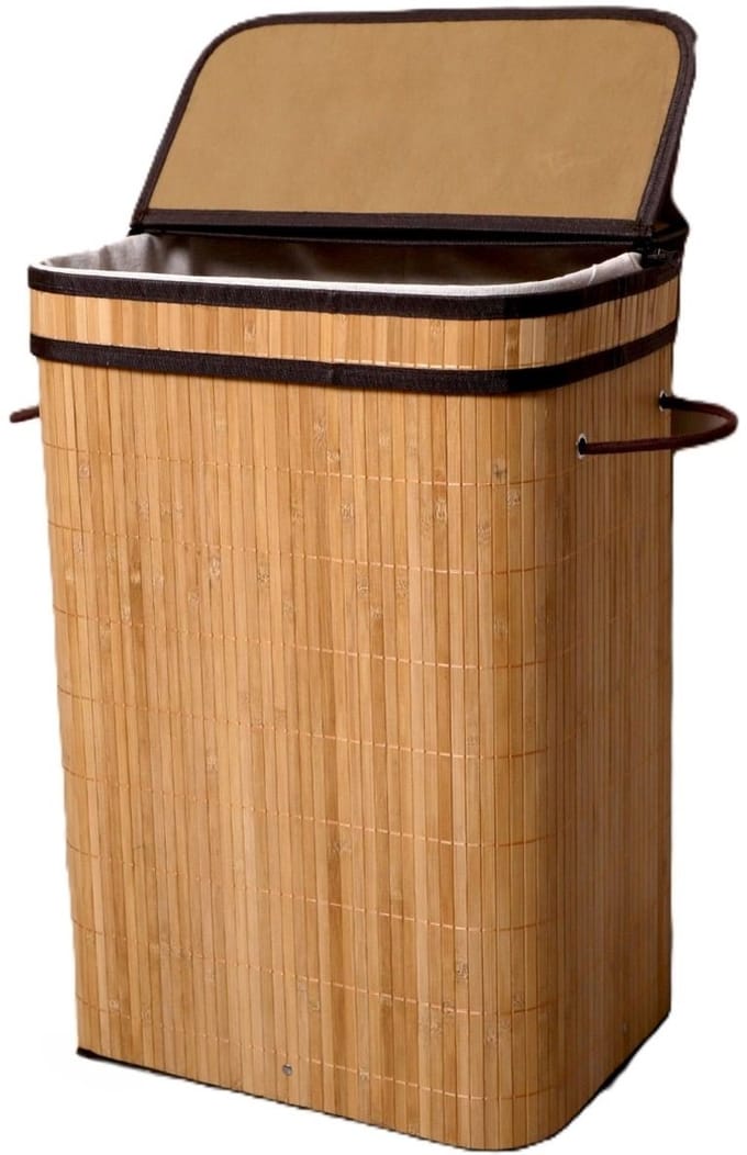 Ceruzo Bamboe Wasmand 72L – Wassorteerder met Klapdeksel – Wasbare Binnenzak –H60 cm