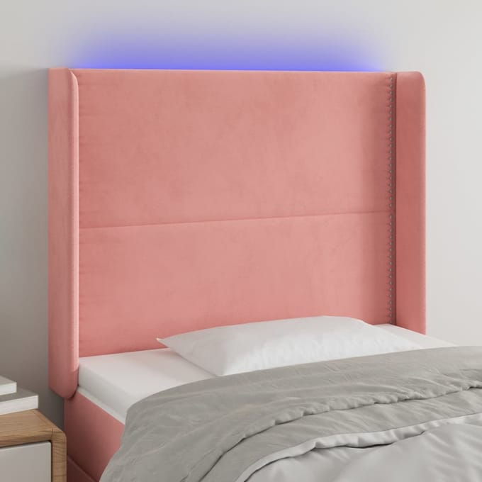 vidaXL Hoofdbord LED 83x16x118/128 cm fluweel roze