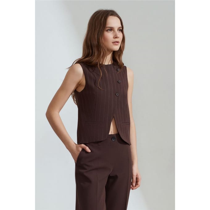 Gestreepte Geweven Gilet Met Knopen