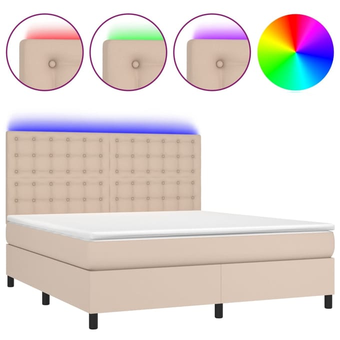 vidaXL - Boxspring - met - matras - en - LED - kunstleer - cappuccinokleur - 160x200cm