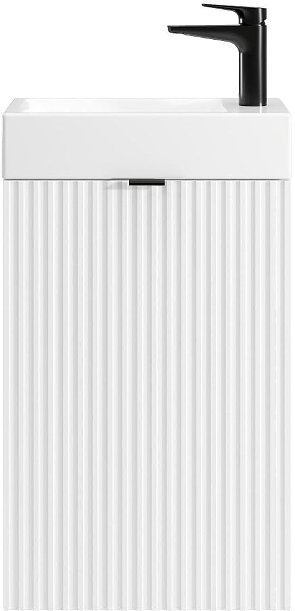 Vente-unique Geribbeld wastafelmeubel met omkeerbaar deurtje, wit - H60 x L40 x D22 - VAHIRA